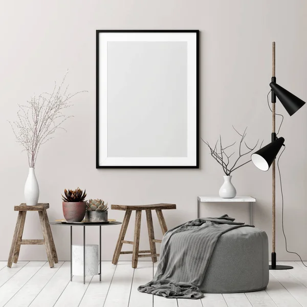 Alay poster, retro iç İskandinav tarzı, 3d render, 3d çizim.