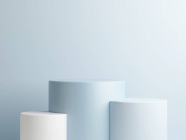 Soyut podyum kompozisyon, mavi arka plan kopya alanı, 3d render, 3d çizim
