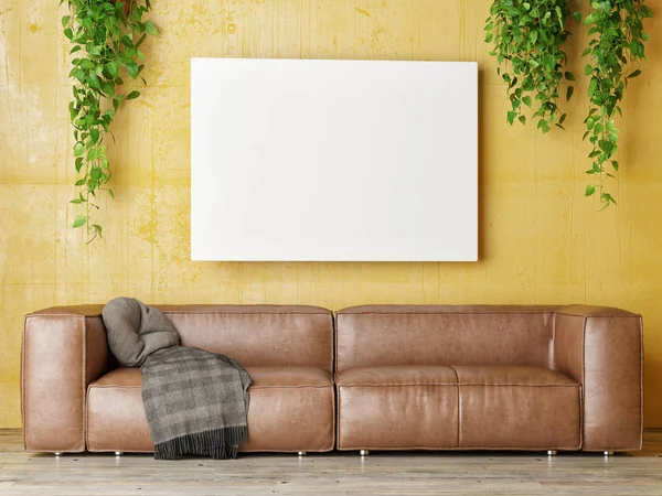 Poster Attrappe Wohnzimmer Konzept Hintergrund Render Illustration — Stockfoto