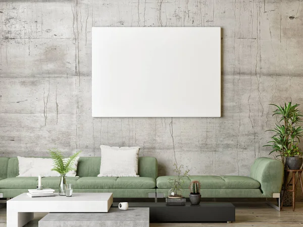 Mock Poster Green Scandinavian Living Room Render Illustration — Stock Photo, Image