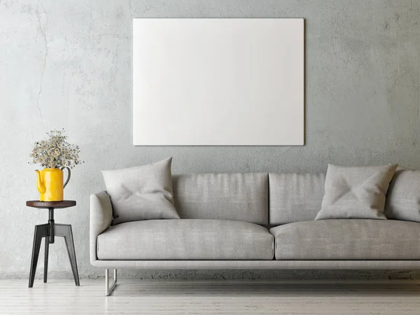 Mock Poster Minimalism Concept Living Room Scandinavian Render Illustration — Stock Photo, Image