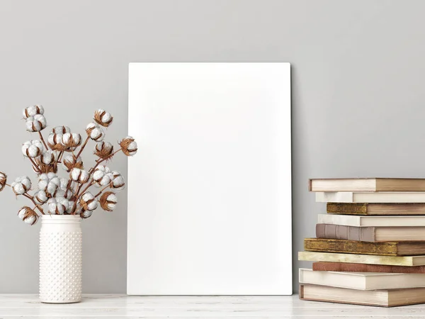 Affiche Blanche Avec Coton Livres Illustration — Photo