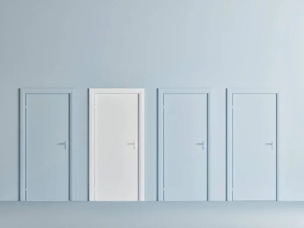 Minimal Idea Concept Four Doors Blue Background Illustration — Stock Photo, Image