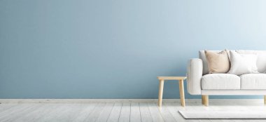 Kanepe ve sahte poster, 3d illüstrasyon ile Mavi oda