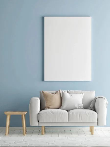 Blue Room Sofa Mock Poster Illustration — Stock Photo, Image