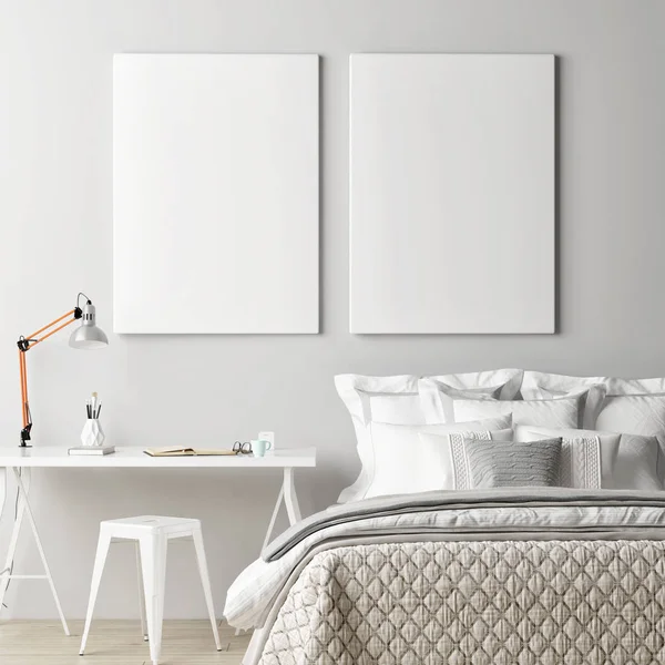 Mock up poster, living room modern minimalism design , 3d render, 3d illustration