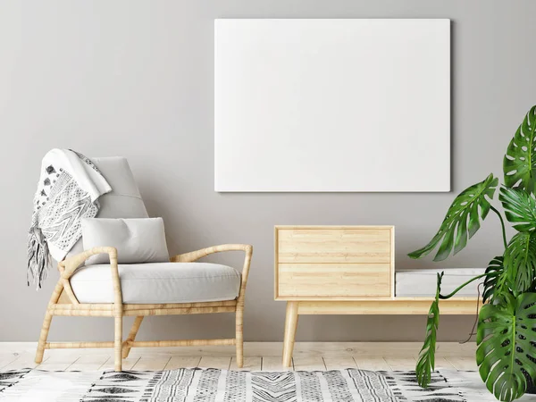 Poster Attrappe Skandinavischen Wohnzimmer Mit Dekoration Render Illustration — Stockfoto