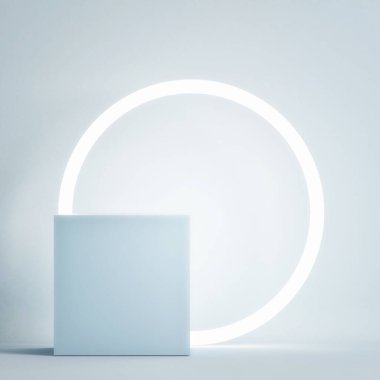 Soyut mavi arkaplan üzerine kazanan podyum, 3d görüntüleme, 3d illüstrasyon