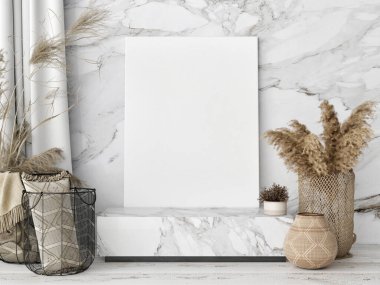 Ev dekorasyonu, bohem tarzı, 3D çizim, 3D illüstrasyon ile poster yap