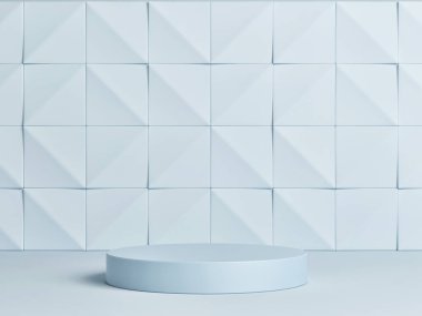 Ürün sunumu için kazanan podyum, mavi arkaplan, 3D görüntüleme, 3d illüstrasyon