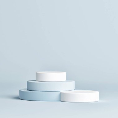 Ürün sunumu için podyumu modelleyin, soyut sahne mavi arkaplan, 3d görüntüleme, 3d illüstrasyon