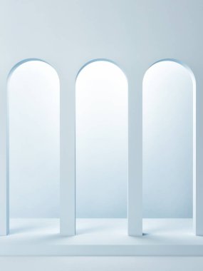 Ürün sunumu için geometrik mavi podyumu modelle, 3d görüntüleme, 3d illüstrasyon