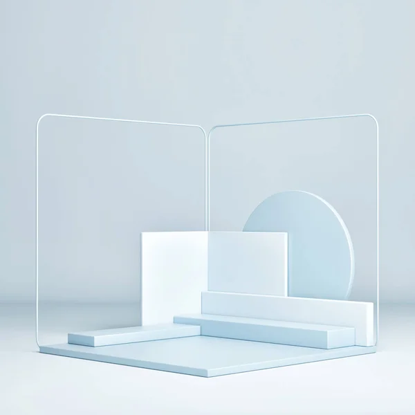 Podiumsszenen Attrappe Mit Geometrischer Form Blauem Hintergrund Renderer Illustration — Stockfoto