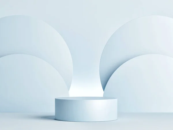 幾何学的な形 青の背景 3Dレンダリング 3Dイラストでモックアップ表彰台のシーン — ストック写真