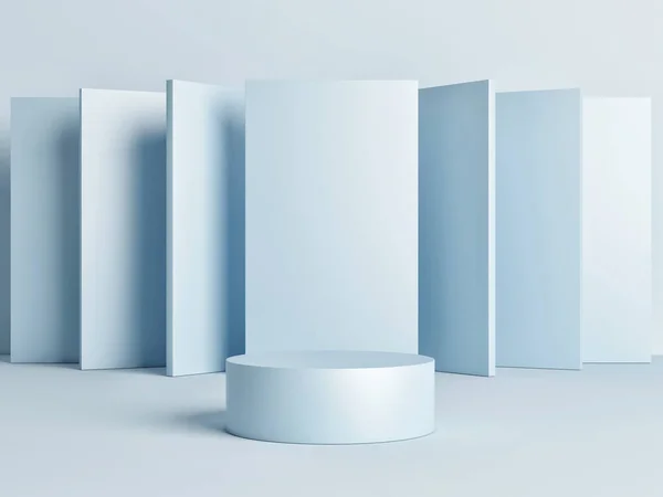 Scena Del Podio Modellata Con Forma Geometrica Sfondo Blu Rendering — Foto Stock