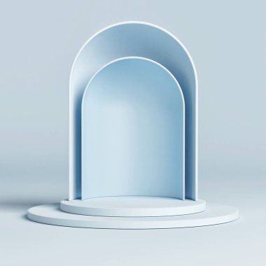 Ürün sunumu için geometrik mavi podyum, 3d görüntüleme, 3d illüstrasyon