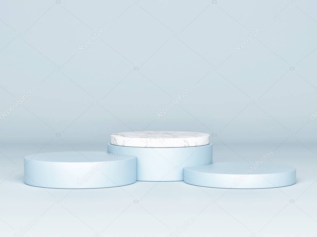 Mock up Podium for display products, blue background, 3d render, 3d illustration