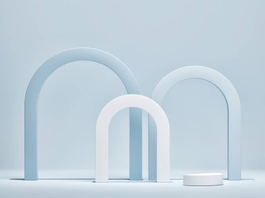 Podyum, ürün sunumu için sergi odası, ed render, 3D illüstrasyon