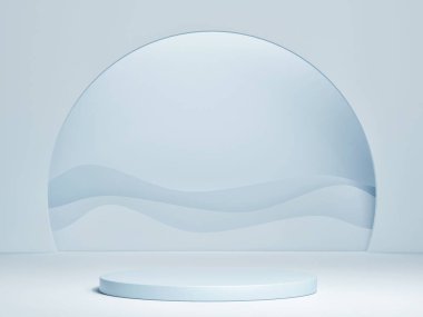 Mockup podyum, soyut geometrik tasarım, mavi arka plan. 3d görüntüleme, 3d illüstrasyon