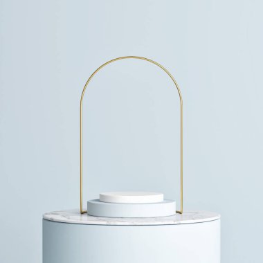 Ürün sunumu, soyut geometri mavi arkaplan, 3d görüntüleme, 3d illüstrasyon için sahneyi düzenle