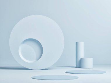 Ürün sunumu için podyumu, mavi arkaplan tasarımı, 3D görüntüleme, 3d illüstrasyon