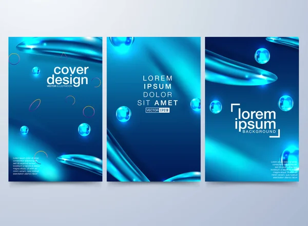 Fluid shapes poster covers set with modern hipster and memphis background colors. Vector templates for placards, banners, flyers, presentations and reports. - Vector Stock Illustration