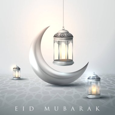 Eid Mubarak hat Arabesk süslemeleri ve Ramazan fenerler
