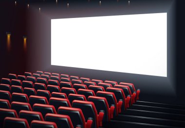 Film Sinema prömiyeri afiş tasarımı ile beyaz perde. Vektör arka plan