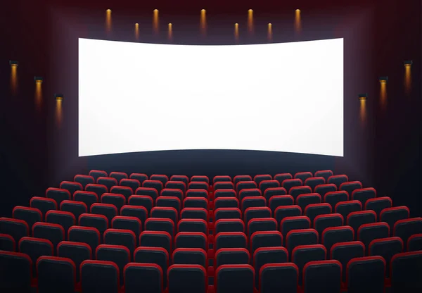 An illustration of the interior of a cinema movie theatre with copyspace on the screen — Stock Vector