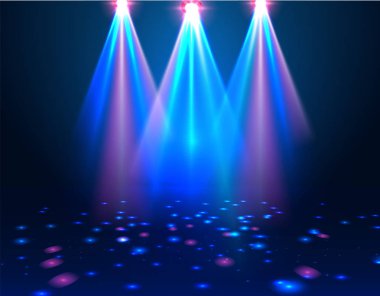 Spotlights ve boş sahne. Işıklı tasarım. Vektör çizimi