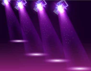 Spotlights ve boş sahne. Işıklı tasarım. Vektör çizimi