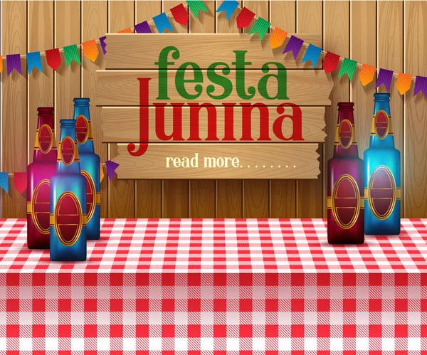 Festa Junina festa saudação design. Cartaz do Brasil Festival. Feriado folclórico —  Vetores de Stock