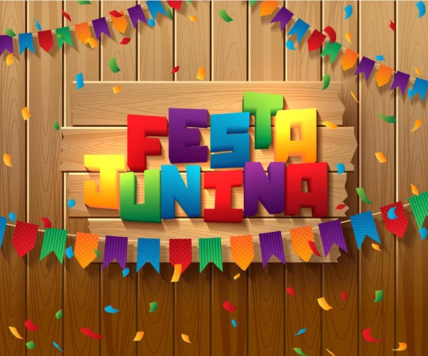 Festa Junina Brazil holiday design con decorazioni tradizionali e posto per il tuo testo — Vettoriale Stock