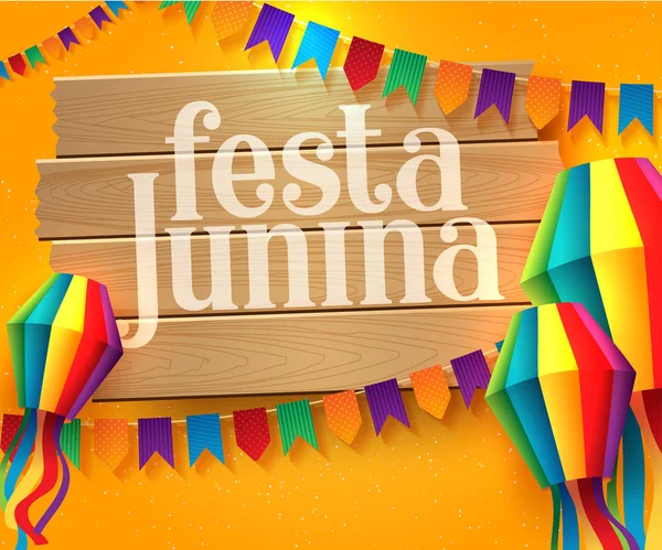 Festa Junina ilustração com bandeiras do partido e lanterna de papel —  Vetores de Stock