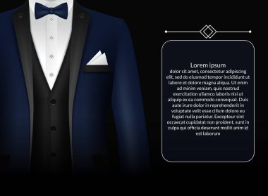 İş takım elbise şablonu siyah kravat ve beyaz gömlek izole gerçekçi stil vektör çizim ile