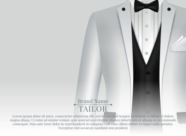 İş takım elbise şablonu siyah kravat ve beyaz gömlek izole gerçekçi stil vektör çizim ile