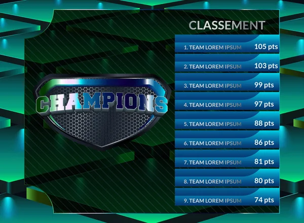 Fotboll resultattavla och global stats broadcast Graphic Soccer mall — Stock vektor