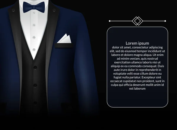 商务西装模板与黑色领带和白衬衫在孤立的写实风格矢量图 — 图库矢量图片