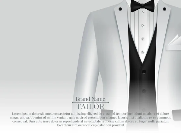 Modèle de costume d'affaires avec cravate noire et chemise blanche dans un style réaliste illustration vectorielle isolée — Image vectorielle