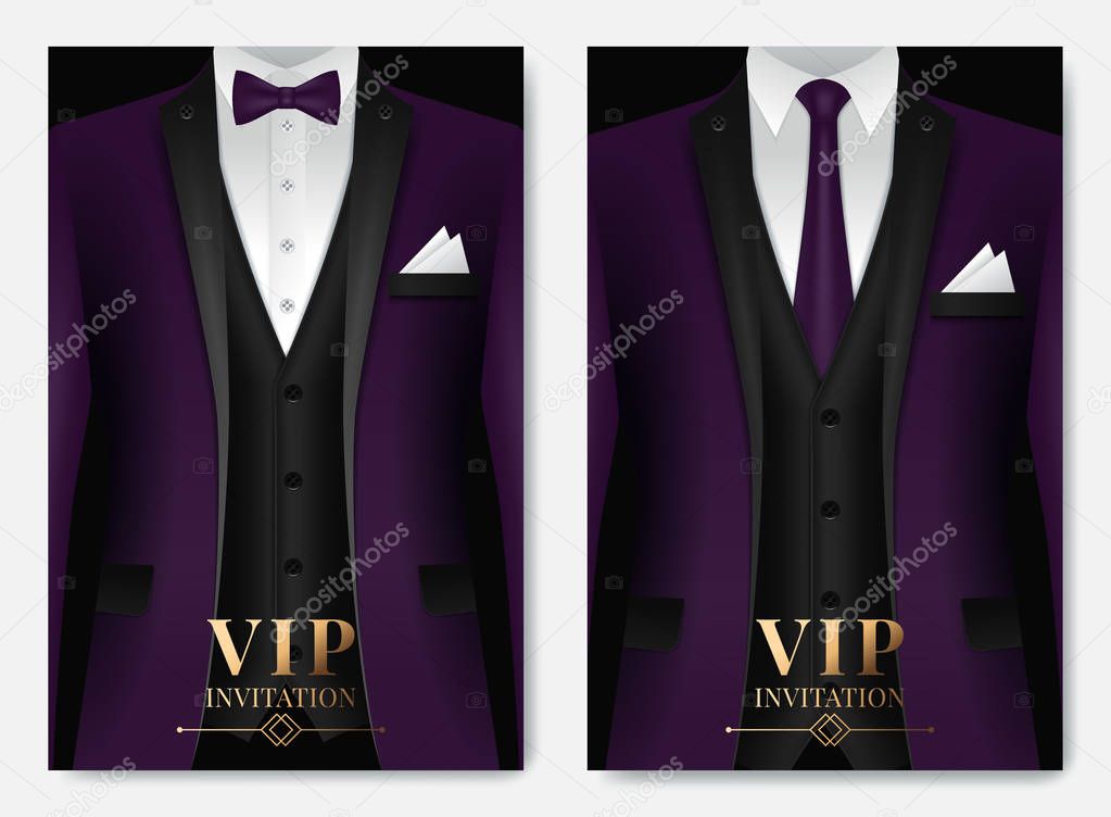 Vector illustration of Set of business card templates with suit and tuxedo