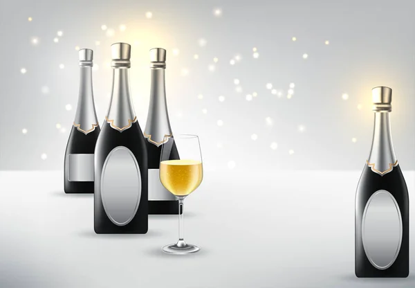Vektor-Illustration des Weinglases mit einer Flasche Champagner — Stockvektor