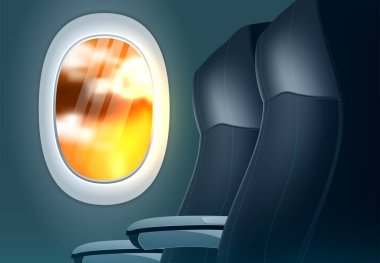 Seyahat porthole uçak ile afiş konsepti teklif