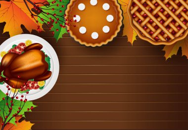 Sonbahar kızartma hindi aile yemeği tebrik kartı. Hasat festivali afişi. Sonbahar partisi davetiye afişi. Mutlu Şükran günü Amerikan geleneksel tatil