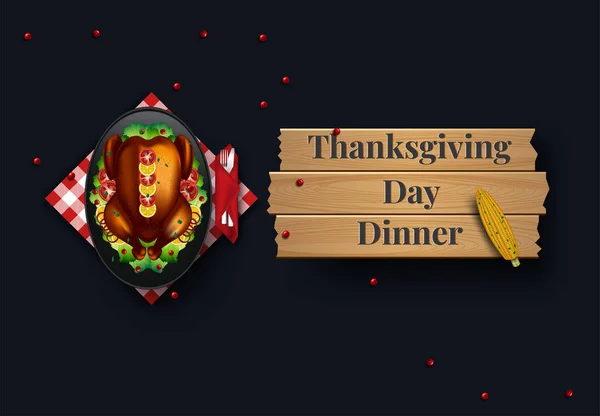 Dîner de Thanksgiving Turquie sur table en bois blanc avec espace de copie — Image vectorielle