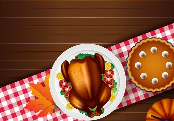 Thanksgiving Turkije diner op witte houten tafel met Kopieer ruimte — Stockvector
