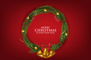 Noel ve mutlu Yeni Yıl çelenk ve çilek ile süslenmiş gerçekçi görünümlü Noel ağacı dalları sınır