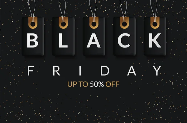 Zwarte vrijdag verkoop zwarte tag, ronde banner, reclame, vector illustratie — Stockvector