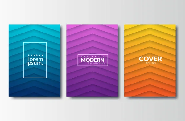 Reihe abstrakter minimalistischer Coverdesigns mit geometrischen Mustern. Halbtoneffekt. Farbverlauf gelb, rot, lila, blau. Vektorillustration — Stockvektor