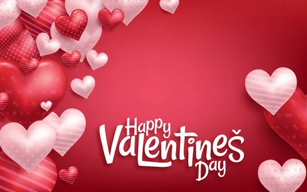 3D gerçekçi kırmızı kalpler arka plan ile tatlı mutlu Sevgililer günü. Vektör çizim — Stok Vektör