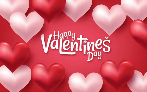 3D realistische rote Herzen Hintergrund mit süßen glücklichen Valentinstag. Vektorillustration — Stockvektor